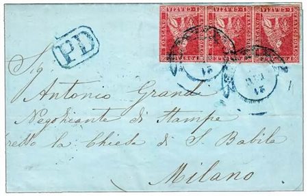 TOSCANA - 1859, Governo provvisorio, 1 cr.carminio (12) striscia orizzontale...