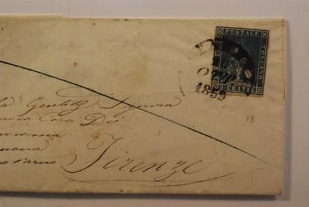 TOSCANA - 1859, 2 cr.azzurro (13) su lettera da Capannoli per Firenze il...