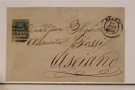 TOSCANA - 1858, 2 cr. azzurro grigio verdastro (13a) toccato in basso a...