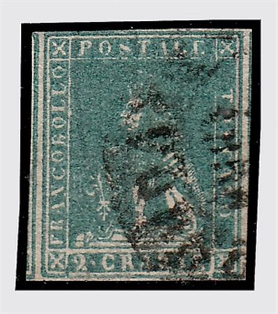 TOSCANA - 1857, 2 cr. azzurro verdastro (13b) ben marginato. (Cert....
