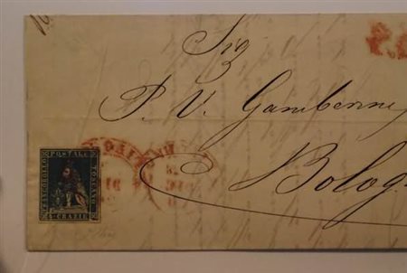 TOSCANA - 1858, 4 cr. verde (14) su lettera da Livorno per Bologna il...