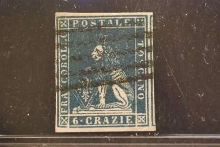 TOSCANA - 1857, 6 cr. azzurro cupo (15b).(USATO)
