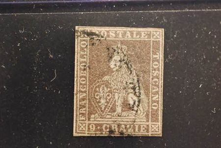 TOSCANA - 1859, Governo provvisorio, 9 crazie bruno lillaceo (16) due margini...