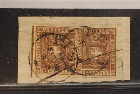 TOSCANA - 1860, Governo provvisorio, 1 c. violetto bruno (17) coppia con...