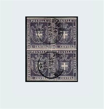 TOSCANA - 1860, Governo provvisorio, 1 c. violetto scuro (17c) blocco di...
