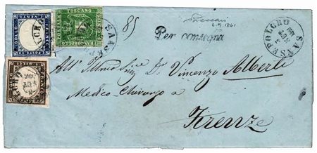 TOSCANA - 1861, Governo provvisorio, 5 c. verde (18) + Sardegna 10 c.grigio...