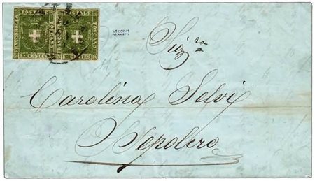 TOSCANA - 1860, Governo provvisorio, 5 c. verde giallastro (18c) coppia su...