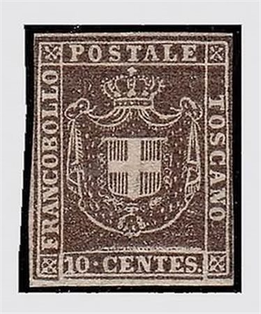 TOSCANA - 1860, Governo provvisorio, 10 c. bruno (19), 2 margini stretti, da...