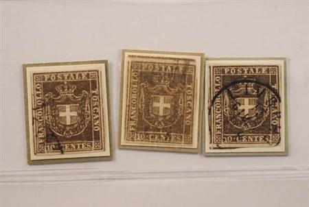 TOSCANA - 1860, Governo provvisorio, 3 esemplari da 10 cent.con diverse...