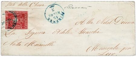 TOSCANA - 1860, Governo provvisorio 40 c. carminio (21) su bustina da Firenze...