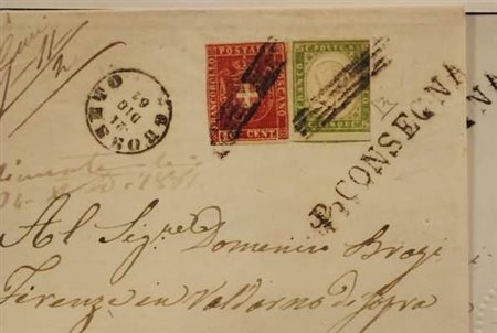 TOSCANA - 1861, Governo provvisorio, affrancatura mista composta da Toscana...