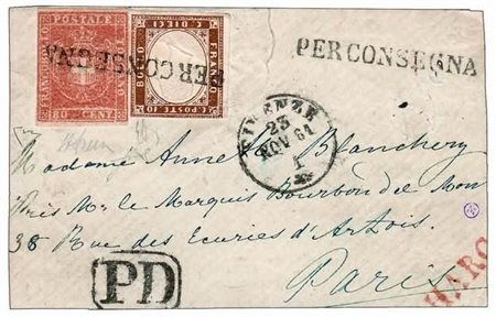 TOSCANA - 1861, Governo provvisorio, affrancatura mista composta da Sardegna...