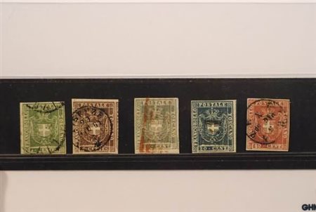 TOSCANA - 1860, Governo provvisorio, 5 valori tutti con margini grandi...