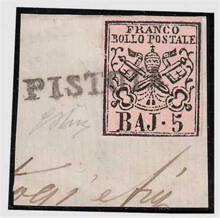 TOSCANA ANNULLAMENTI - 1852, PISTOIA lineare, annullatore di Pontificio 5 bay...