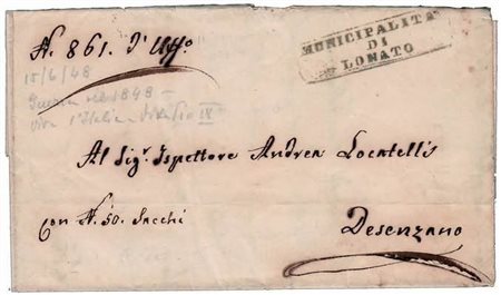 RISORGIMENTO - 1848, I GUERRA D'INDIPENDENZA, piego ammministrativo da Lonato...