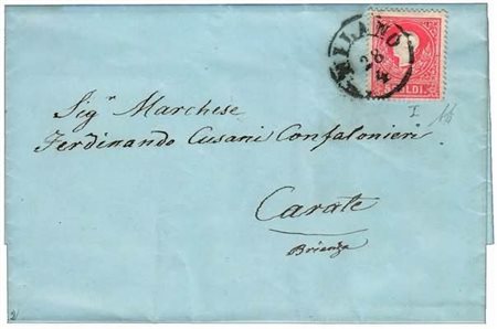 RISORGIMENTO - 1859, lettera da Mialno per Carate Brianza affrancata con 5...