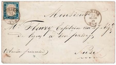 RISORGIMENTO - 1859, lettera da Torino per Susa, 22/8/59, affrancata con 20...