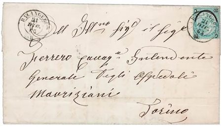 REGNO D'ITALIA ANNULLAMENTI - 1863, BALANGERO (inedito) su 20 c."ferro di...