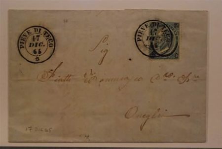 REGNO D'ITALIA ANNULLAMENTI - 1865, PIEVE DI TECO doppio cerchio (p.10) su 20...