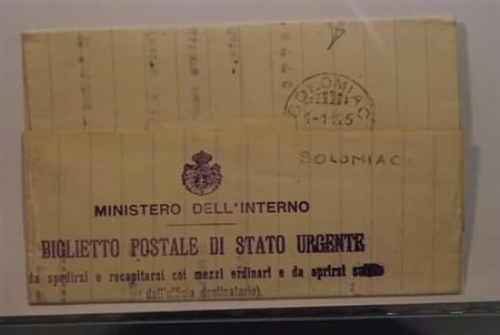 REGNO D'ITALIA ANNULLAMENTI - 1925, SOLOMIAC, frazionario, al verso di...