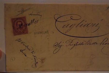 COLLETTORIE - 1883, NURALLAO corsivo viola annullatore di 10 c. (38) su piego...