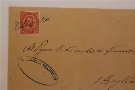 COLLETTORIE - 1880, VILLAPUTZU corsivo verde (p.8) su 10 c. (38) su piego per...