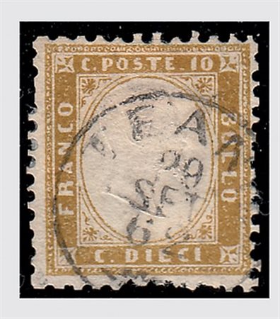 REGNO D'ITALIA - 1862, 10 c. bistro giallastro (1) con annullo di Teano del...