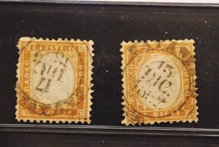 REGNO D'ITALIA - 1862, 10 c. bistro arancio (1g) 2 esemplari....