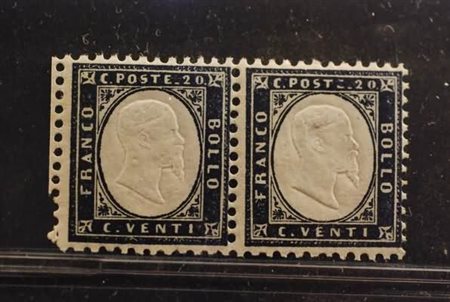 REGNO D'ITALIA - 1862, 20 c. indaco (2) coppia con bordo di foglio a...
