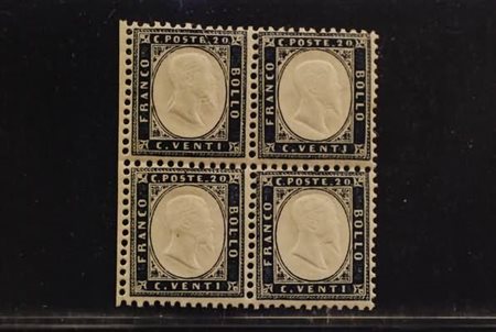 REGNO D'ITALIA - 1862, 20 c. indaco (2) blocco di quattro, ottimamente...