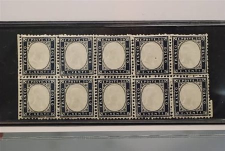 REGNO D'ITALIA - 1862, 20 c. indaco (2) fresco blocco di 10, ben...