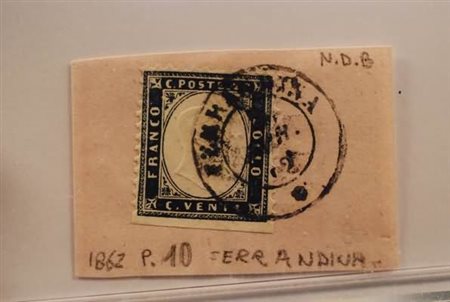 REGNO D'ITALIA - 1862, 20 c. indaco non dentellato in basso (2k) con annullo...