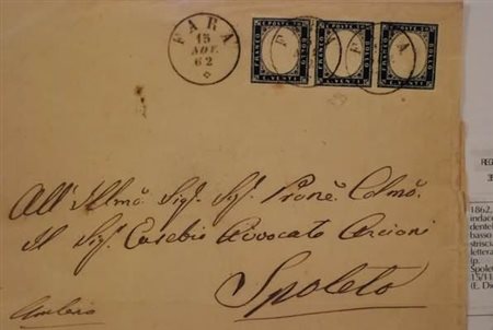 REGNO D'ITALIA - 1862, 20 c. indaco non dentellato in basso (2k) striscia di...