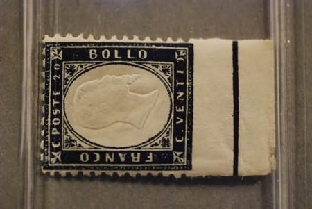 REGNO D'ITALIA - 1862, 20 c. indaco non dentellato in basso con bordo e riga...