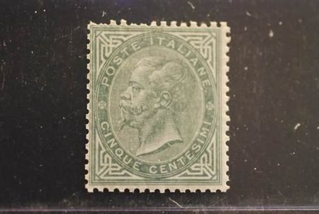 REGNO D'ITALIA - 1863, Tiratura di Torino, 5 c.verde grigio (T16) fresco e di...