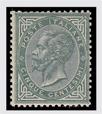 REGNO D'ITALIA - 1863, Tiratura di Torino, 5 c.verde grigio (T16) fresco...