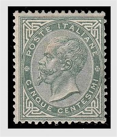 REGNO D'ITALIA - 1866, 5 c. verde grigio scuro, tiratura di Torino (T16)....