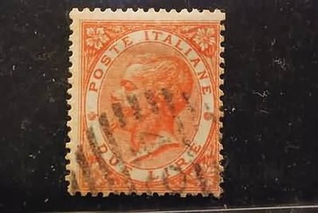 REGNO D'ITALIA - 1866, 2 lire scarlatto (T22) annullo a sbarre.(USATO)