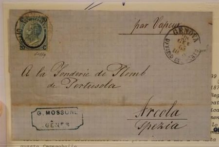 REGNO D'ITALIA - 1865, 20 su 15 c.celeste I tipo (23) su lettera da Genova...