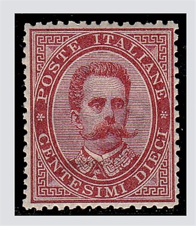 REGNO D'ITALIA - 1879, Umberto I, 10 c. carminio (38) linguella...