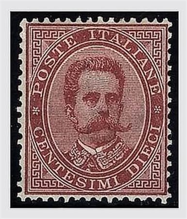 REGNO D'ITALIA - 1879, Umberto I, 10 c. carminio (38) buona centratura.(GOMMA...