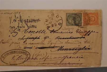 REGNO D'ITALIA - 1879, Umberto I 20 c. arancio (39) + V.E.II 5 c. (T16) su...