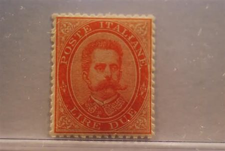 REGNO D'ITALIA - 1879, Umberto I, 2 lire vermiglio (43) ben centrato.(GOMMA...