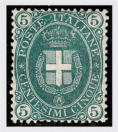 REGNO D'ITALIA - 1889, Umberto I, 5 c. verde scuro (44) ben centrato. (Cert....
