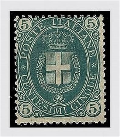 REGNO D'ITALIA - 1889, Umberto I, Stemma 5 c. verde scuro (44). (Cert....