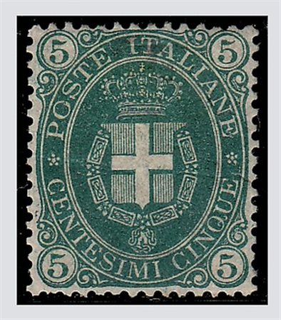 REGNO D'ITALIA - 1889, Umberto I, Stemma 5 c. verde scuro (44) molto ben...