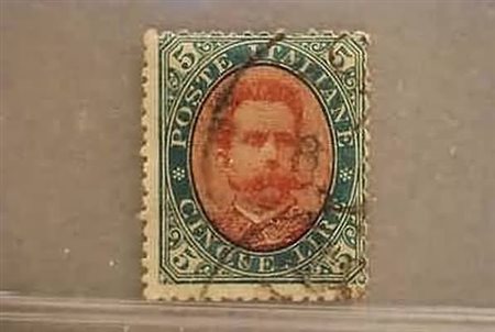 REGNO D'ITALIA - 1889, Umberto I, 5 lire verde e carminio (49). (A. Diena, R....