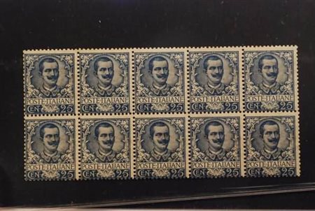 REGNO D'ITALIA - 1901, Floreale, 25 c.azzurro (73) fresco blocco di 10. Non...