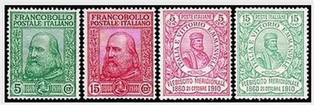 REGNO D'ITALIA - 1910, Garibaldi, 4 valori cpl. (87/90) ben centrati. (Cert....