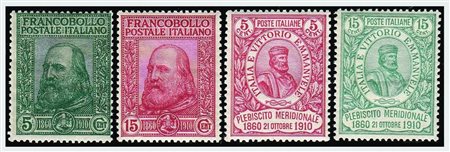 REGNO D'ITALIA - 1910, Garibaldi, 4 valori cpl. (87/90).(GOMMA INTEGRA)